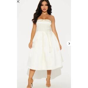 NWT Fashion Nova Satin Midi Dress Strapless Retro Rockabilly Pinup Ivory Sz 1X